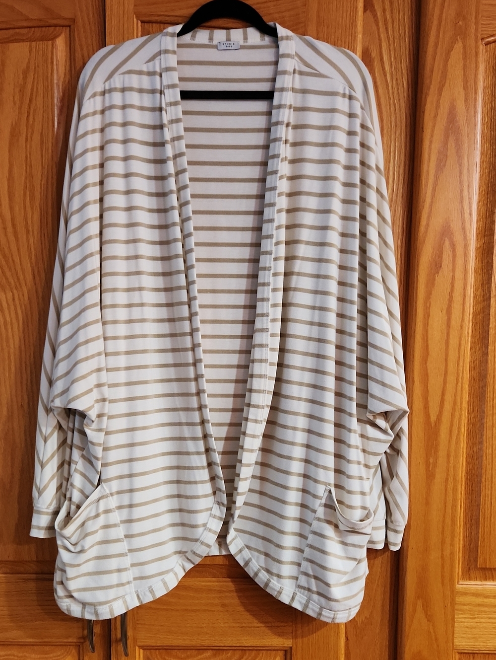 Studio Cream and Tan Striped Open Cardigan